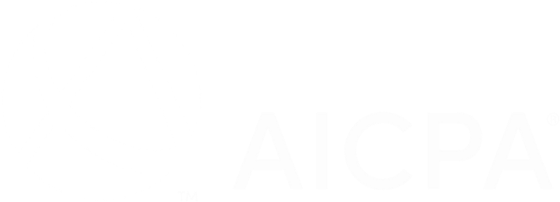 AICPA logo with a stylized A and curved lines inside a circle, followed by the text AICPA.